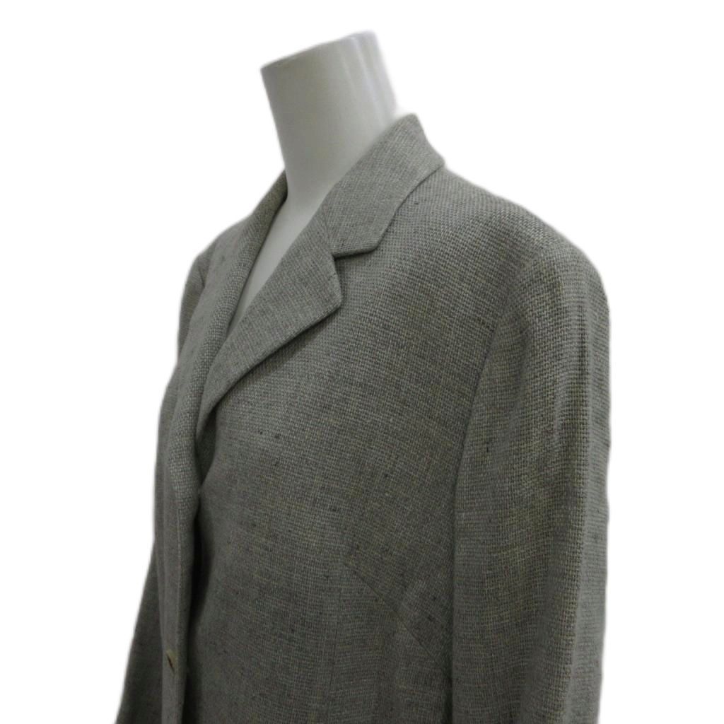 Celine Suit Jacket & Skirt Set Hemp Linen 42 Gray Long Sleeve Terre Color Woven — view 5