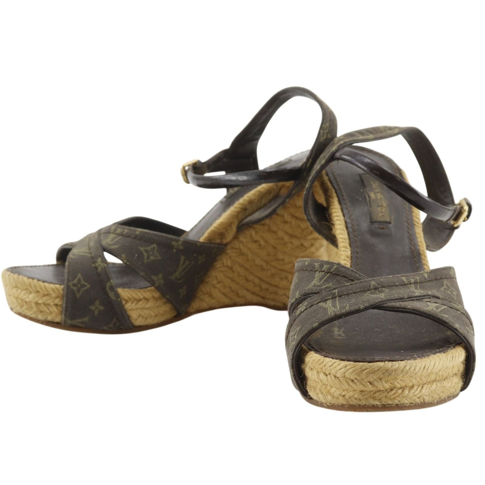 Louis Vuitton Monogram Wedge Sole Cotton Brown Sandals