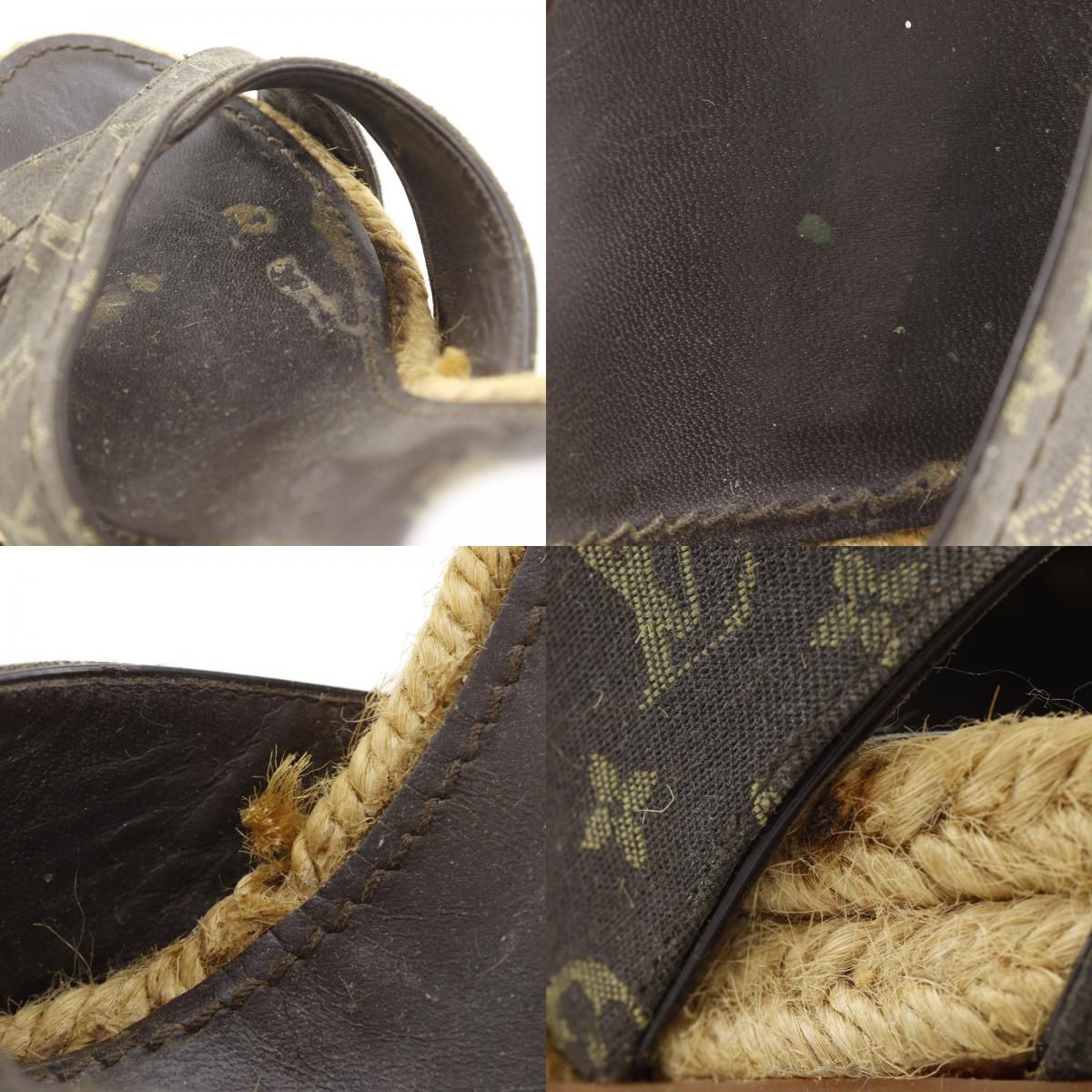 Louis Vuitton Monogram Wedge Sole Cotton Brown Sandals — view 8
