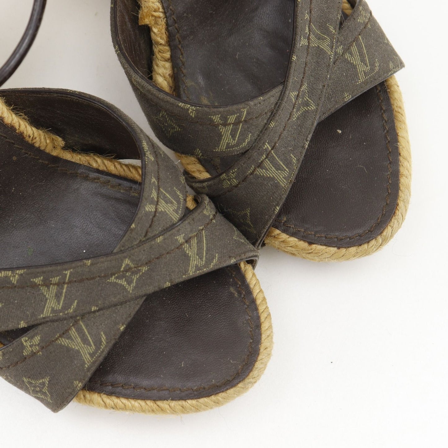 Louis Vuitton Monogram Wedge Sole Cotton Brown Sandals — view 4
