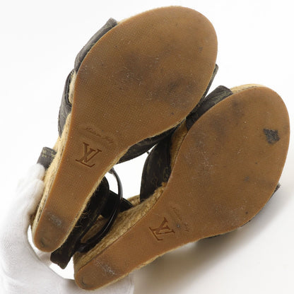Louis Vuitton Monogram Wedge Sole Cotton Brown Sandals — view 5