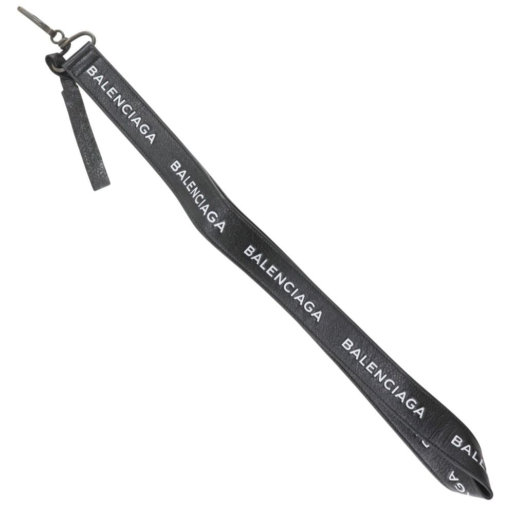 Balenciaga Neck Strap Logo Leather Black Key Holder