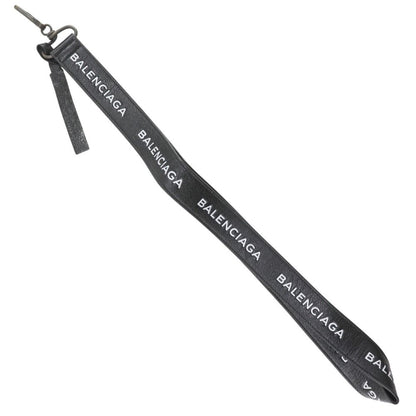 Balenciaga Neck Strap Logo Leather Black Key Holder