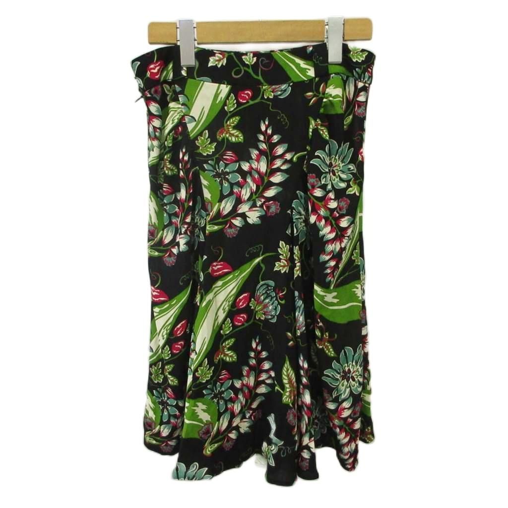Prada Skirt Flare Black Floral Midi Length KK — view 2