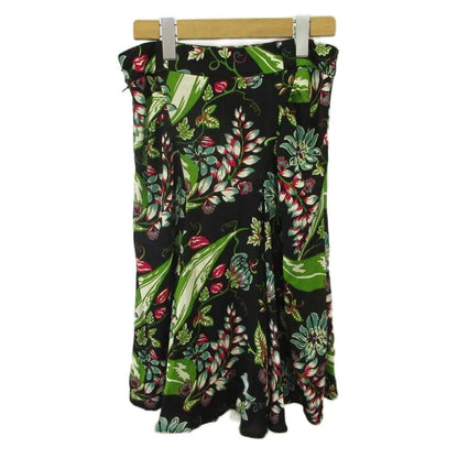 Prada Skirt Flare Black Floral Midi Length KK — view 2