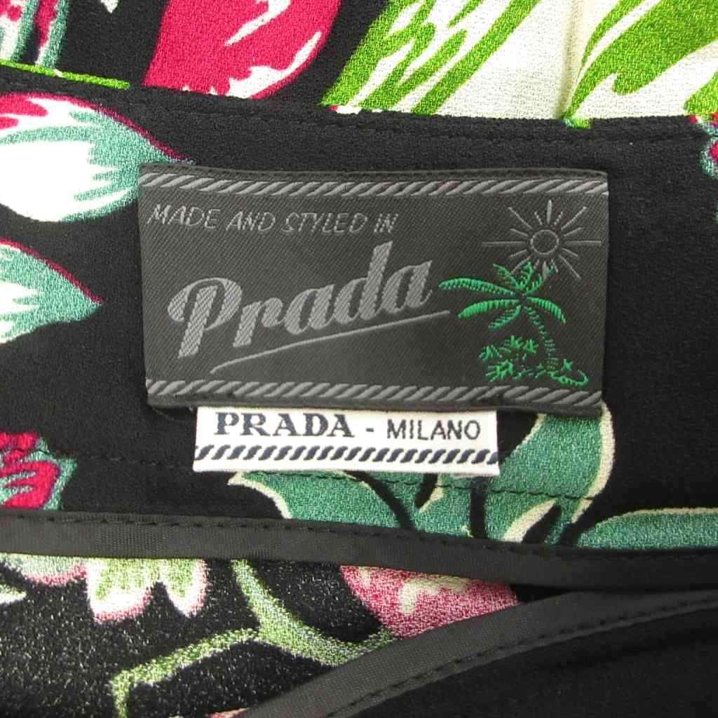Prada Skirt Flare Black Floral Midi Length KK — view 4