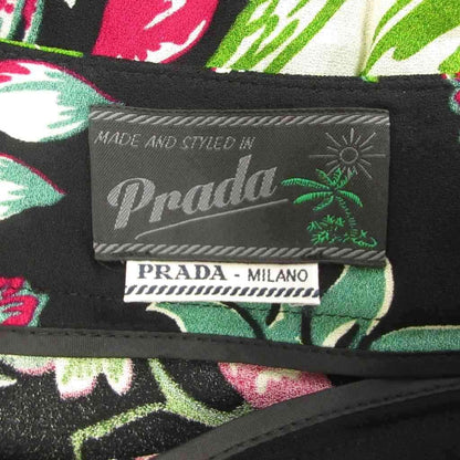 Prada Skirt Flare Black Floral Midi Length KK — view 4