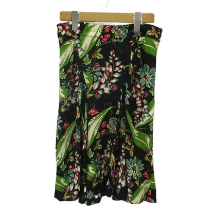 Prada Skirt Flare Black Floral Midi Length KK