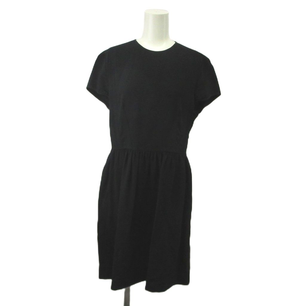 Miu Miu Miu Dress Silk 42 Black Round Neck Short Sleeve KK