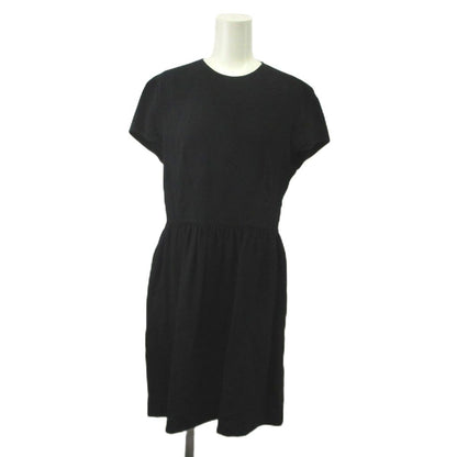 Miu Miu Miu Dress Silk 42 Black Round Neck Short Sleeve KK