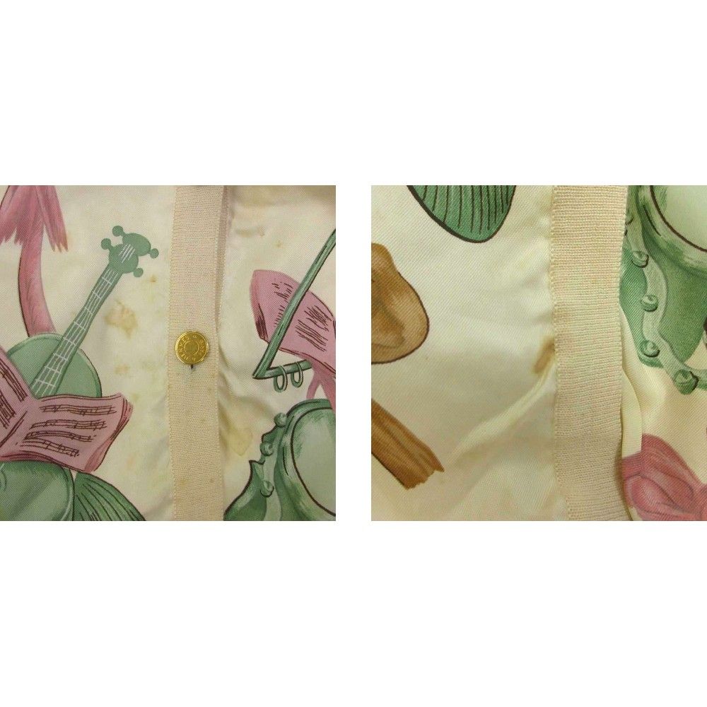 Hermes Cashmere Blend Cardigan Shirt Silk 38 Beige Musical Instrument Pattern — view 8