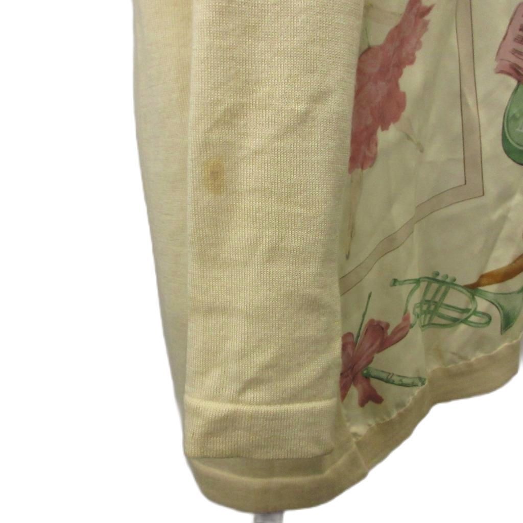 Hermes Cashmere Blend Cardigan Shirt Silk 38 Beige Musical Instrument Pattern — view 5