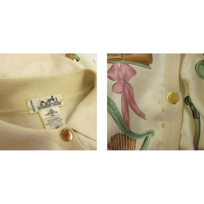 Hermes Cashmere Blend Cardigan Shirt Silk 38 Beige Musical Instrument Pattern — view 7