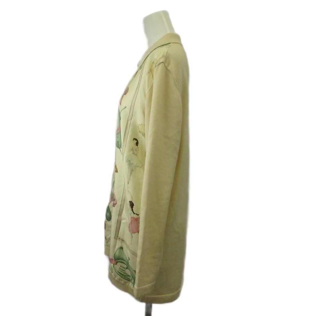 Hermes Cashmere Blend Cardigan Shirt Silk 38 Beige Musical Instrument Pattern — view 2