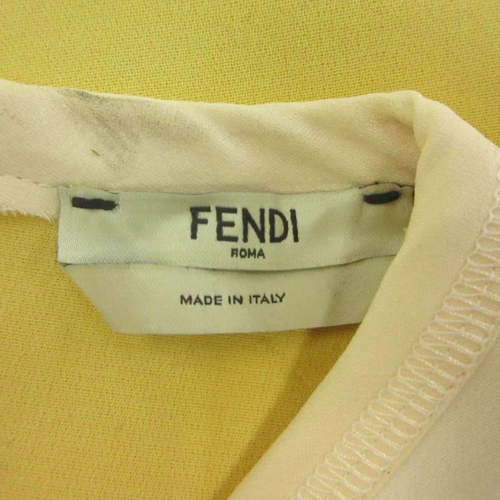 Fendi Dress Silk 40 Yellow Short Sleeve Color Block Round Neck KK — view 6