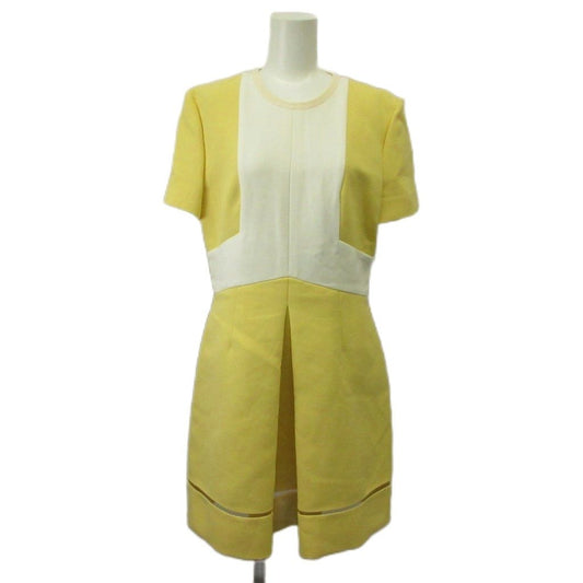 Fendi Dress Silk 40 Yellow Short Sleeve Color Block Round Neck KK