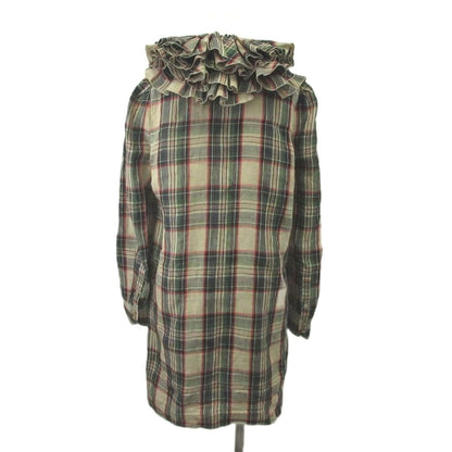 Balenciaga Dress Tunic Hemp Linen L Multicolor Plaid Ruffle Collar Long Sleeve — view 3