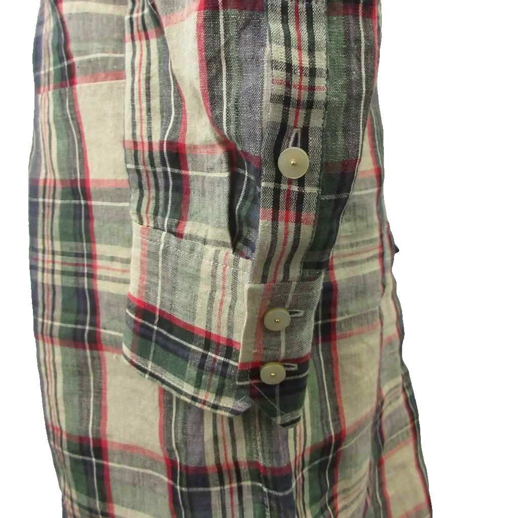 Balenciaga Dress Tunic Hemp Linen L Multicolor Plaid Ruffle Collar Long Sleeve — view 7