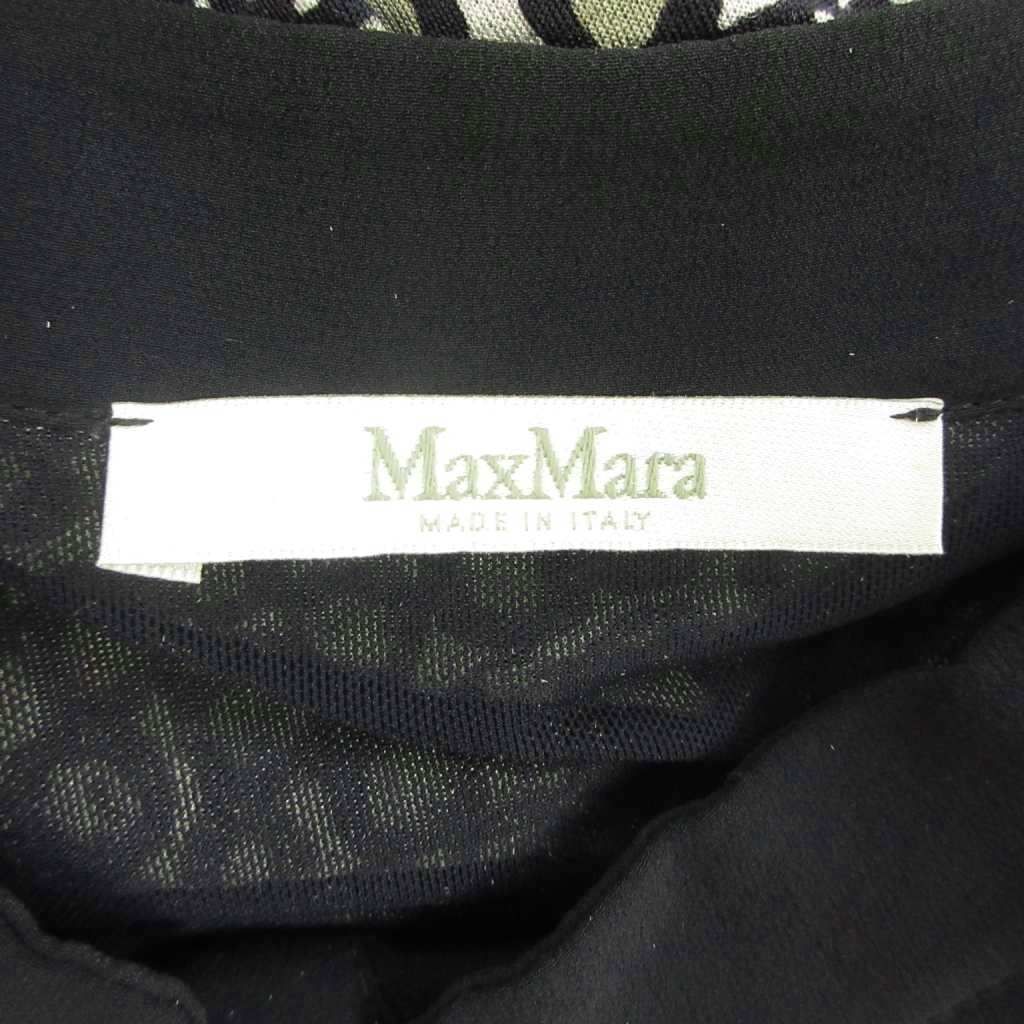 Max Mara Dress Silk 42 Black Geometric Pattern Long Sleeve Pleated Placket KK — view 4