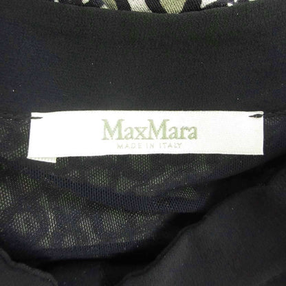 Max Mara Dress Silk 42 Black Geometric Pattern Long Sleeve Pleated Placket KK — view 4
