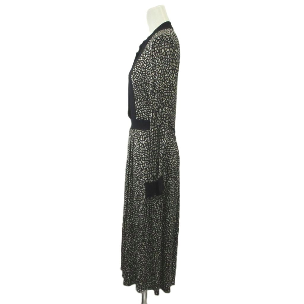 Max Mara Dress Silk 42 Black Geometric Pattern Long Sleeve Pleated Placket KK — view 2