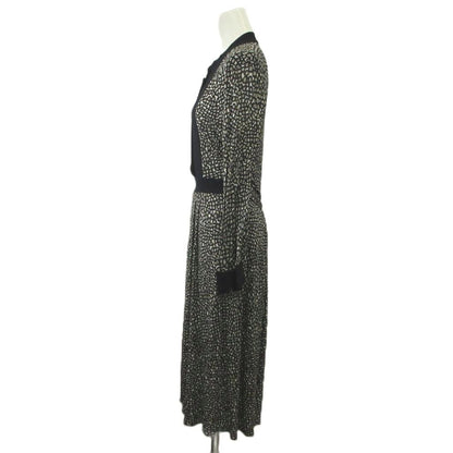 Max Mara Dress Silk 42 Black Geometric Pattern Long Sleeve Pleated Placket KK — view 2