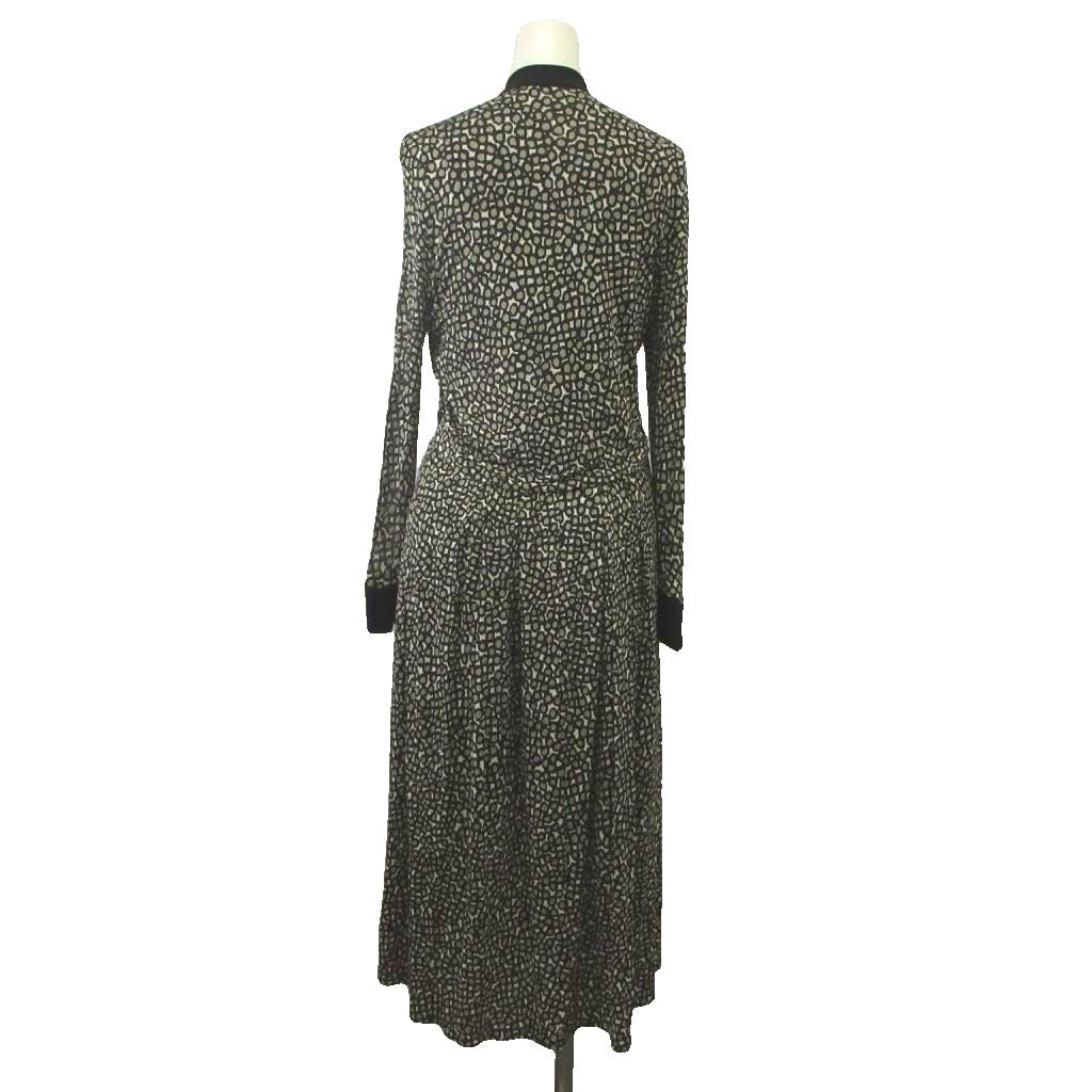 Max Mara Dress Silk 42 Black Geometric Pattern Long Sleeve Pleated Placket KK — view 3