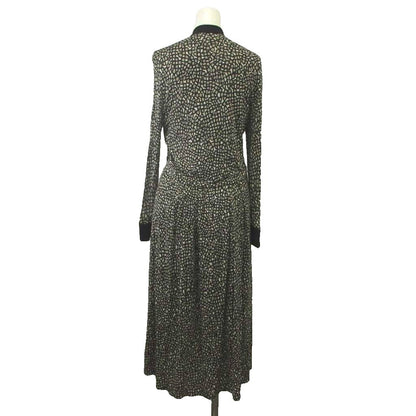 Max Mara Dress Silk 42 Black Geometric Pattern Long Sleeve Pleated Placket KK — view 3