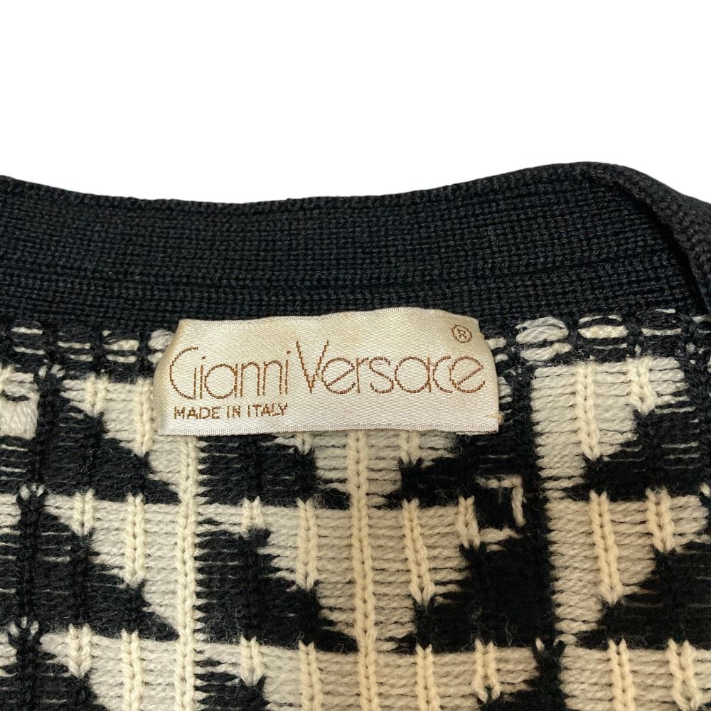 Versace Giovanni Vintage Geometric Pattern Knit Cardigan 50 Black White — view 4