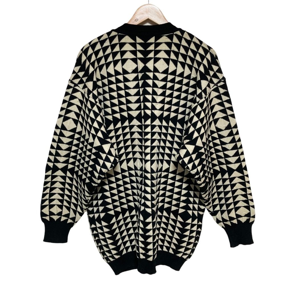 Versace Giovanni Vintage Geometric Pattern Knit Cardigan 50 Black White — view 2