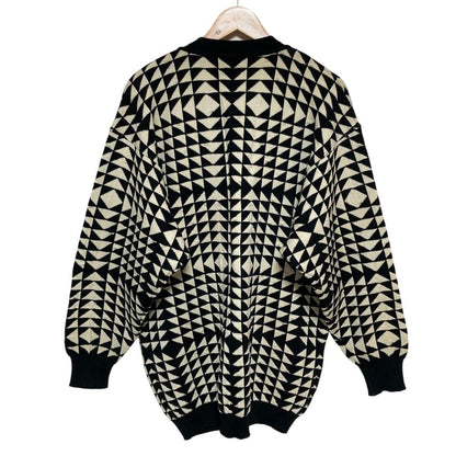 Versace Giovanni Vintage Geometric Pattern Knit Cardigan 50 Black White — view 2
