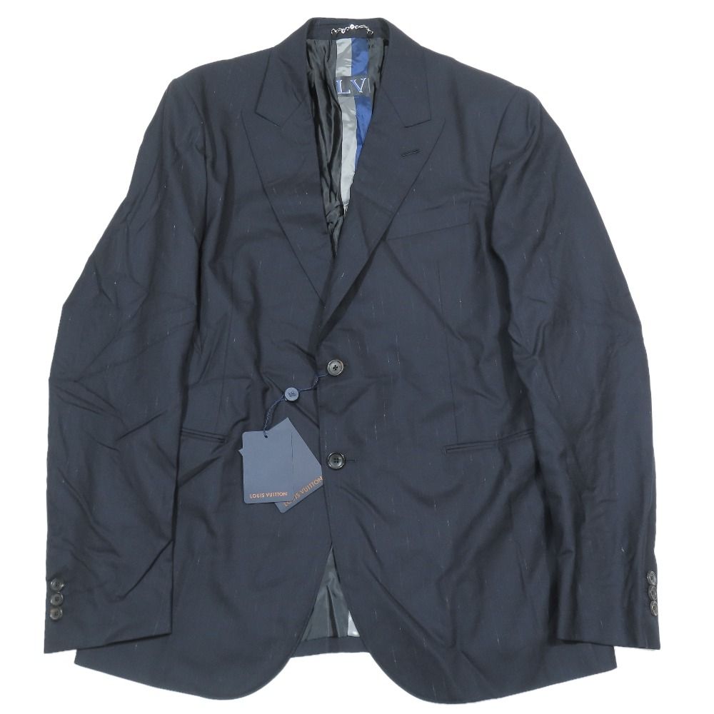Louis Vuitton Tailored Jacket Blazer Stripe Lining Line Logo Side Vent 52 Navy