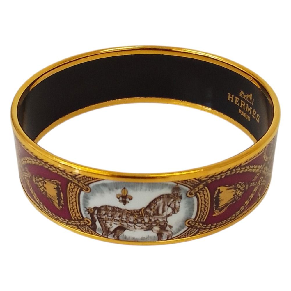 Hermes Enamel GM Cloisonne Cheval Bangle Bordeaux Bracelet