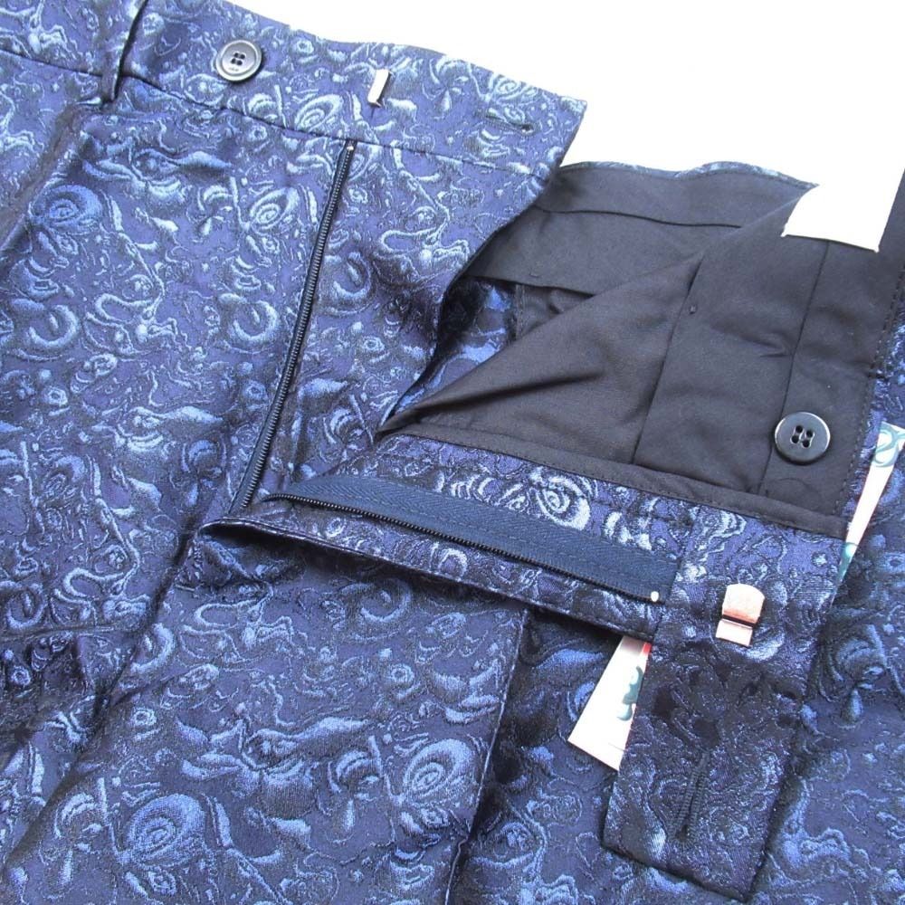 Dior Kenny Shaft Satin Jacquard Trousers Pants Side Line 50 Navy Black — view 6
