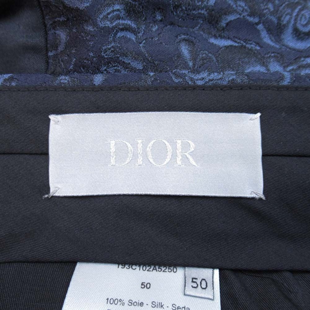 Dior Kenny Shaft Satin Jacquard Trousers Pants Side Line 50 Navy Black — view 8