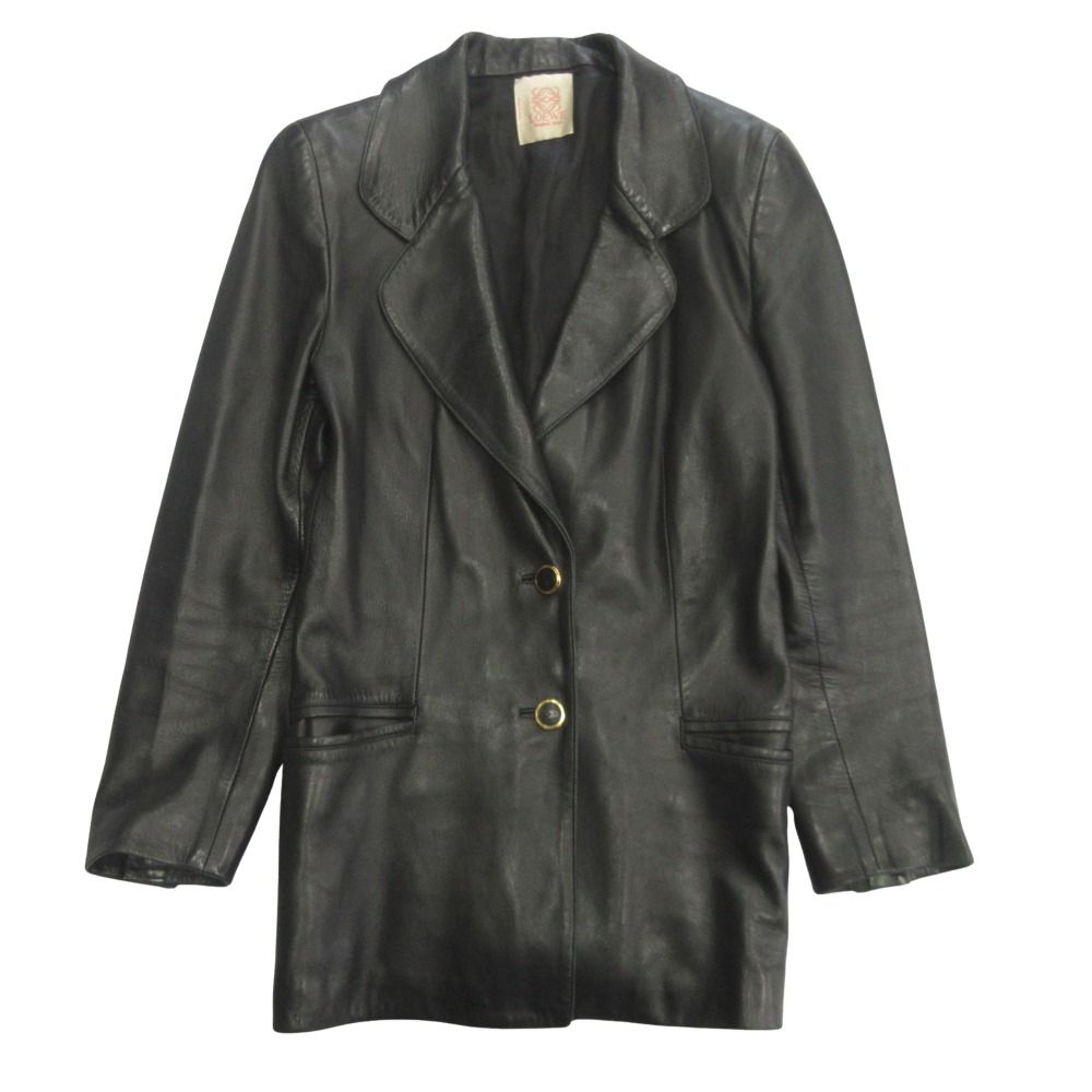 Loewe Leather Lambskin Tailored Jacket Blazer Anagram Button Gold Vintage 38