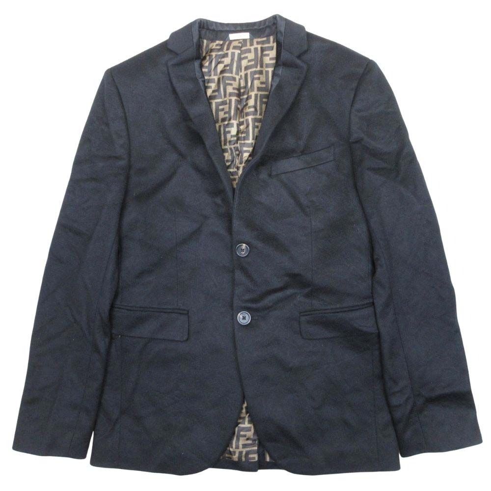 Fendi FF Logo Zucca Lining Cashmere Tailored Jacket Single 2 Button Blazer 44