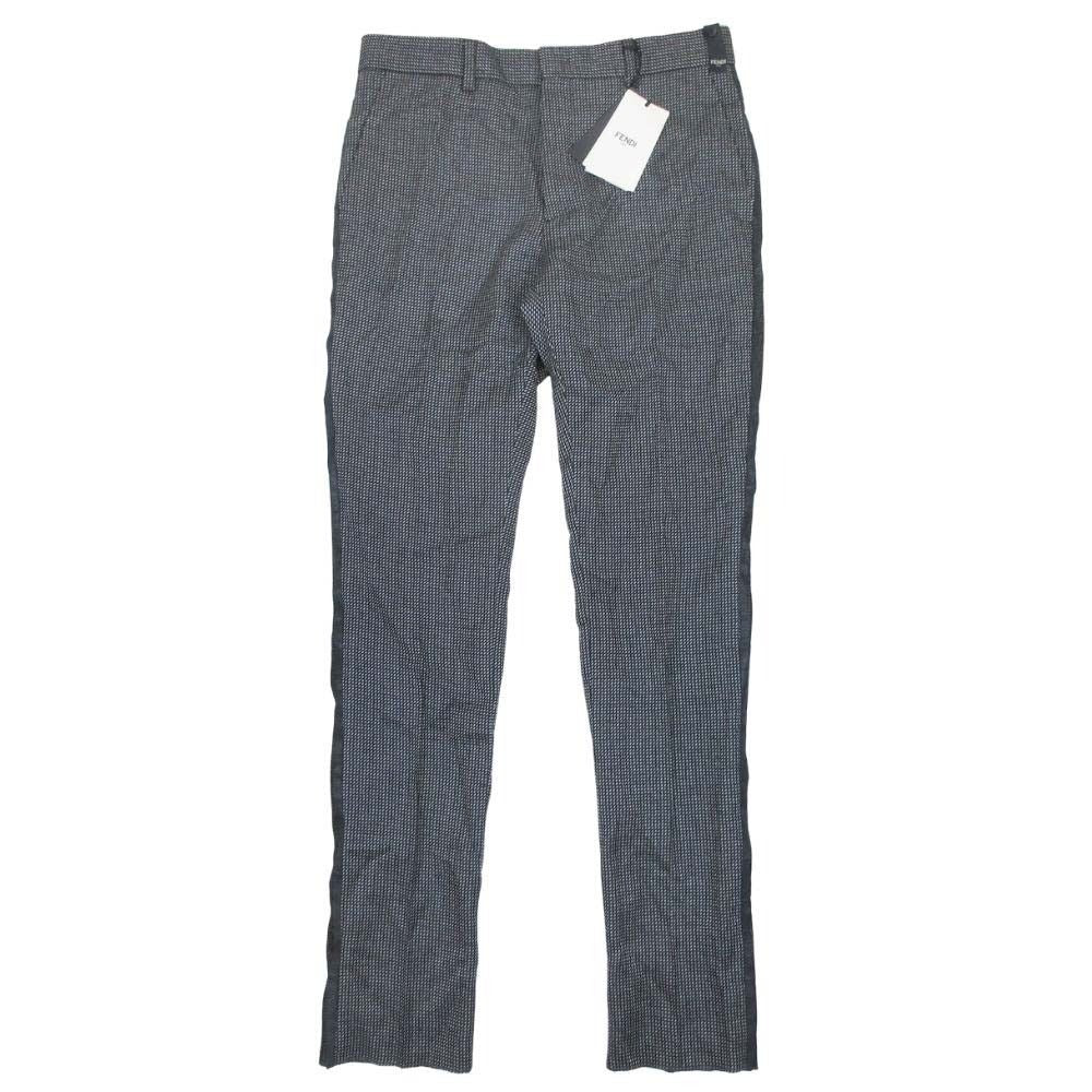 Fendi All Over Pattern Side Line Trousers No Tuck Tapered Pants 46 Black