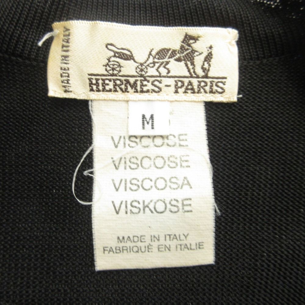 Hermes Rayon Knit Top T-Shirt Front Pocket Vintage Sheer M Black Sweater — view 5