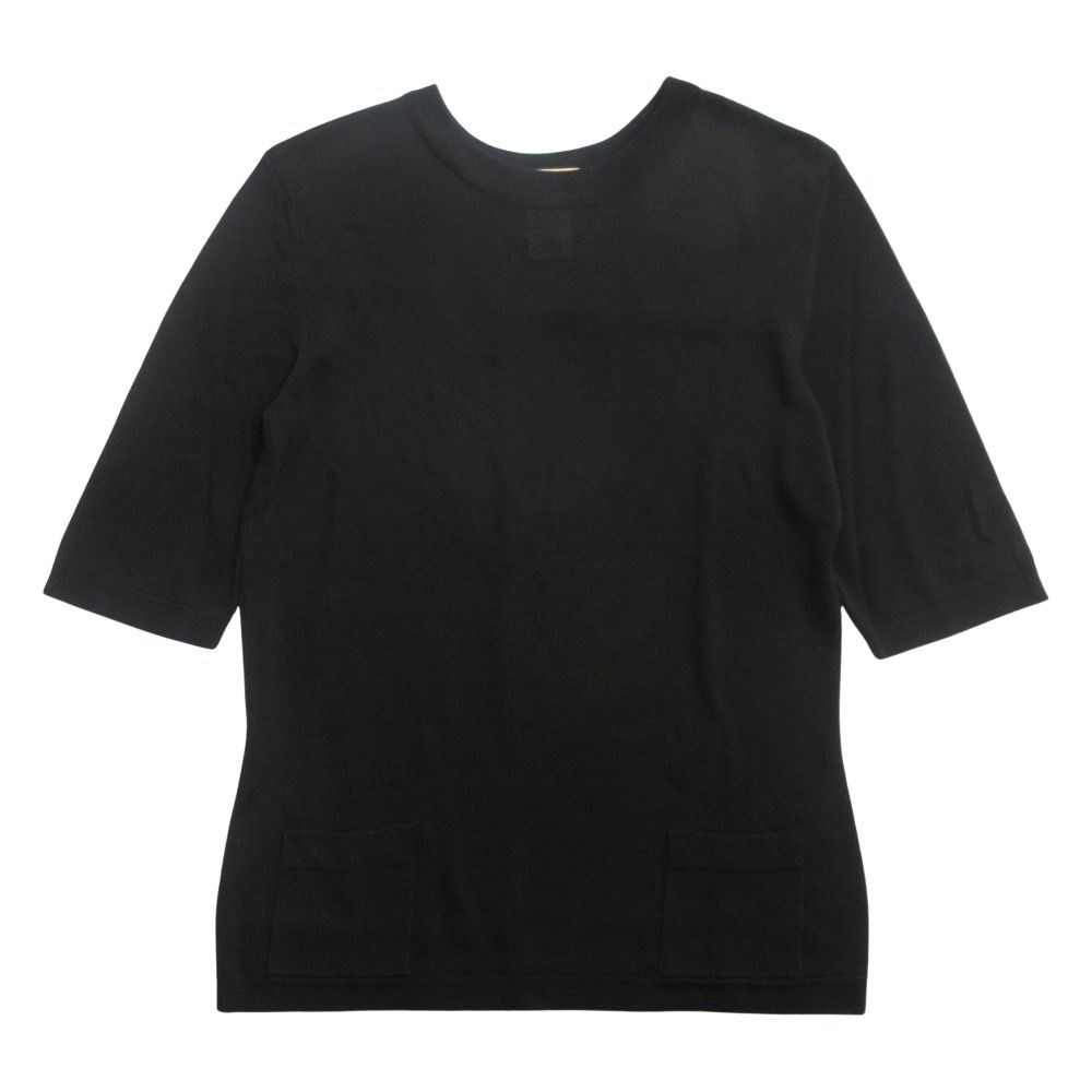 Hermes Rayon Knit Top T-Shirt Front Pocket Vintage Sheer M Black Sweater