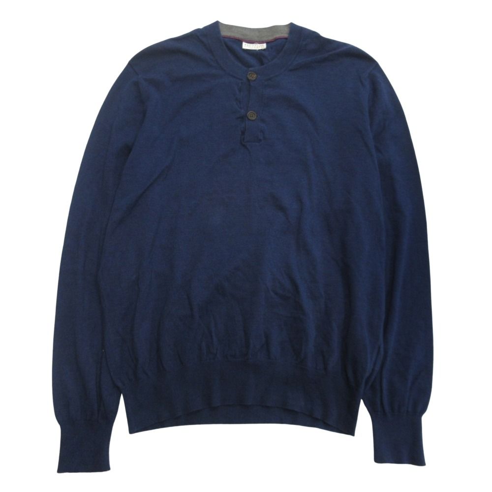 Brunello Cucinelli Henley Neck Knit Sweater Cotton Navy