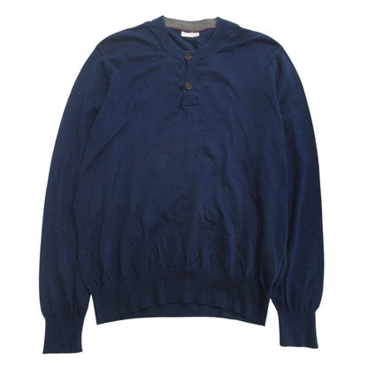 Brunello Cucinelli Henley Neck Knit Sweater Cotton Navy