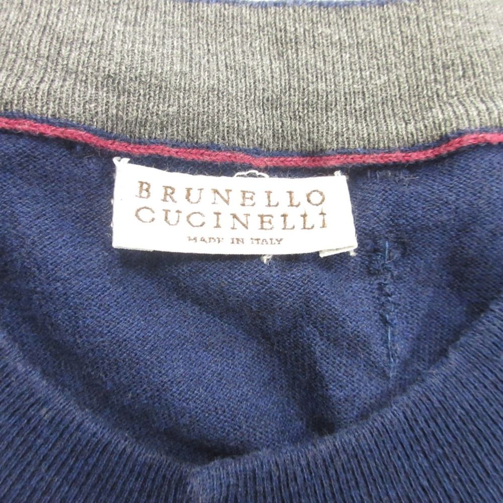 Brunello Cucinelli Henley Neck Knit Sweater Cotton Navy — view 6