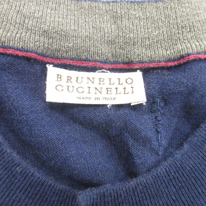 Brunello Cucinelli Henley Neck Knit Sweater Cotton Navy — view 6