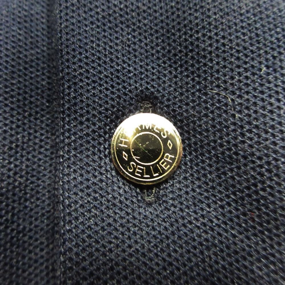 Hermes Sellier Series Button Polo Shirt Top Metal Large XXL Navy — view 4