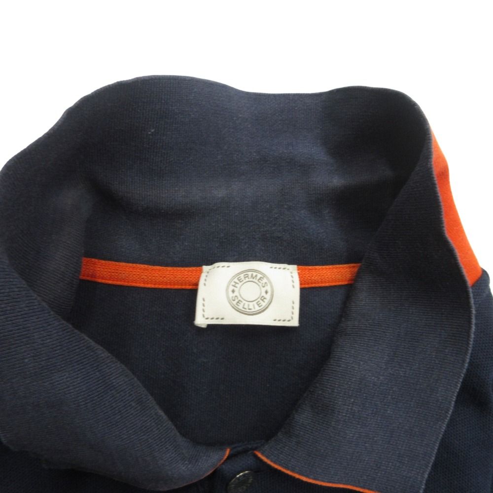 Hermes Sellier Series Button Polo Shirt Top Metal Large XXL Navy — view 8