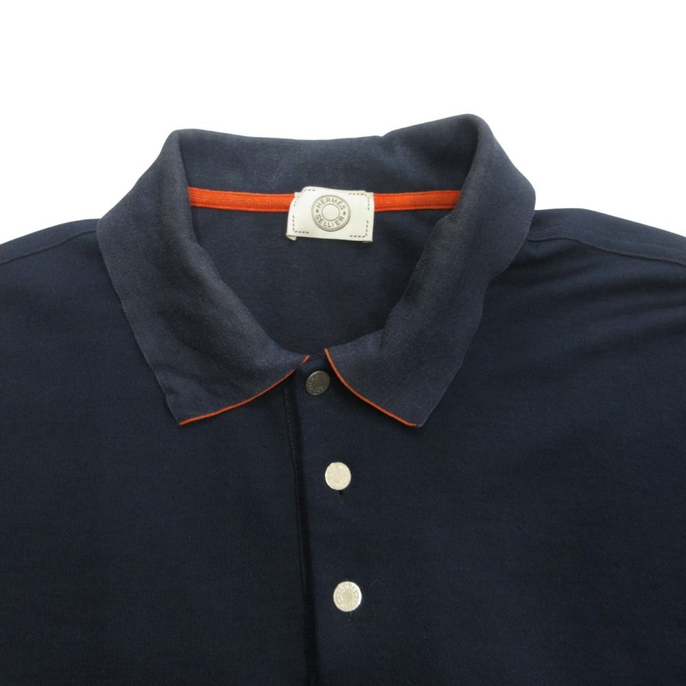 Hermes Sellier Series Button Polo Shirt Top Metal Large XXL Navy — view 3