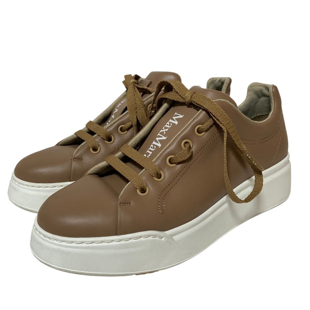 Max Mara Center Logo Leather Low Cut Sneakers 38 Brown