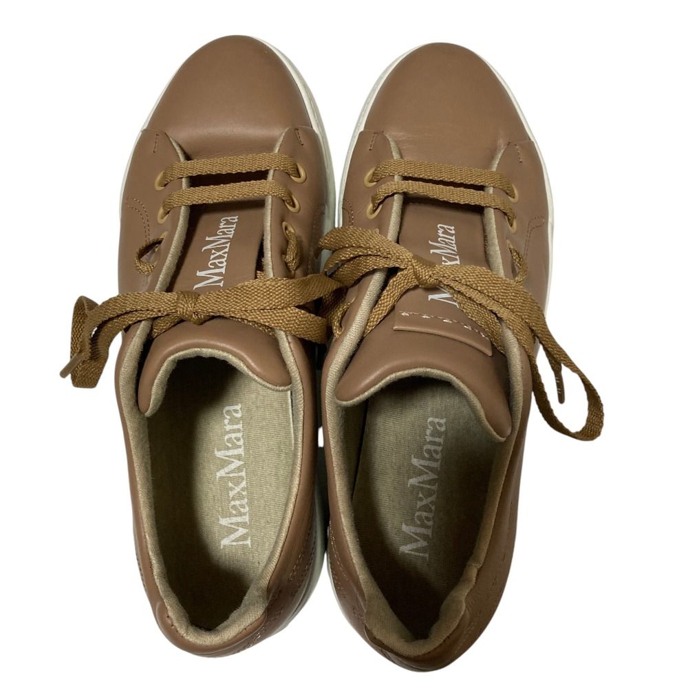 Max Mara Center Logo Leather Low Cut Sneakers 38 Brown — view 4