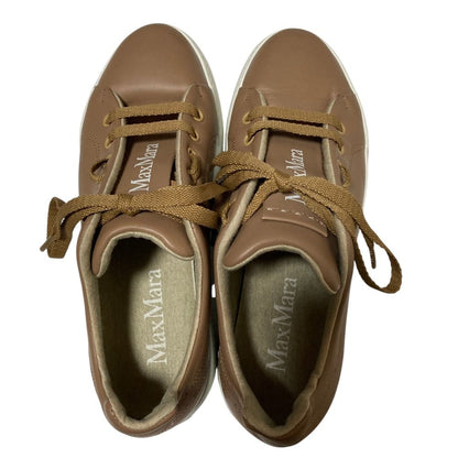 Max Mara Center Logo Leather Low Cut Sneakers 38 Brown — view 4